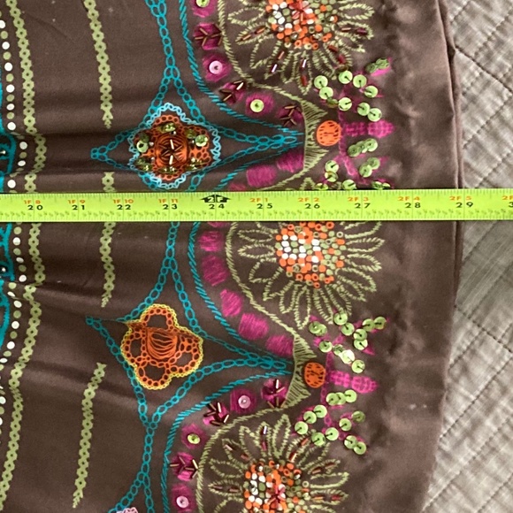 Lynne Ritchie Brown Pleated Silk Midi Skirt Beads Sequins  SZ XL - Picture 6 of 9